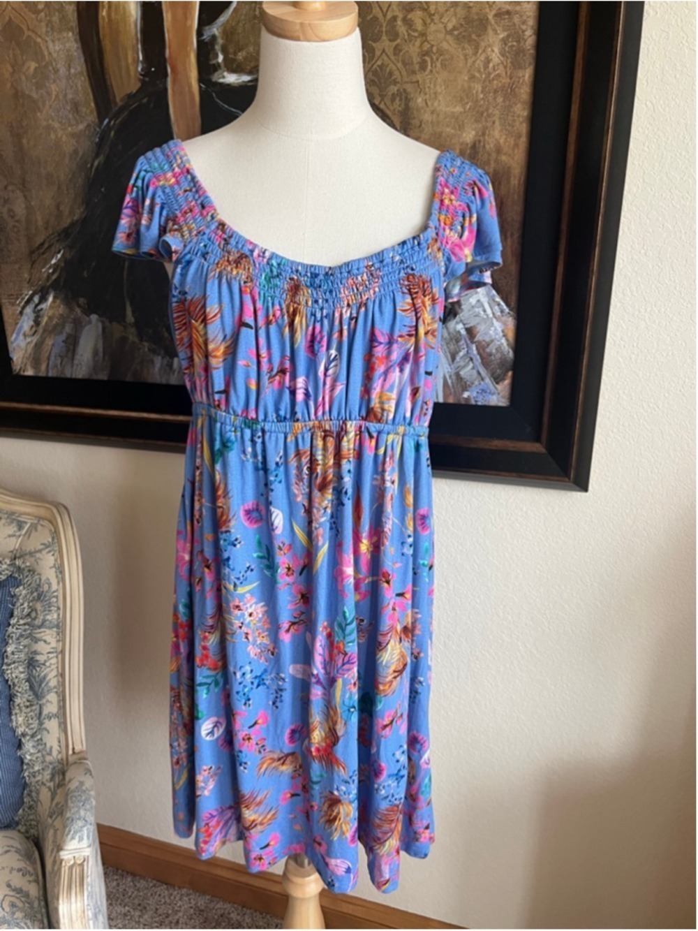 Women's Soma Blue Floral Mini Dress L - Picture 2 of 6